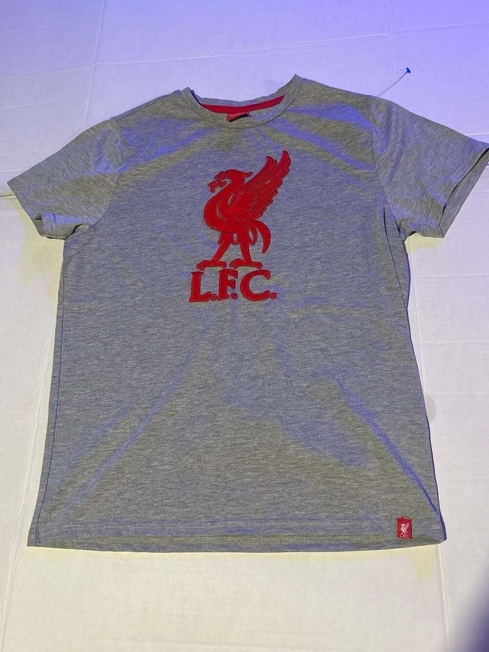 Liverpool FC LFC Liverbird Applique T-Shirt Small Grey Embroidered Logo